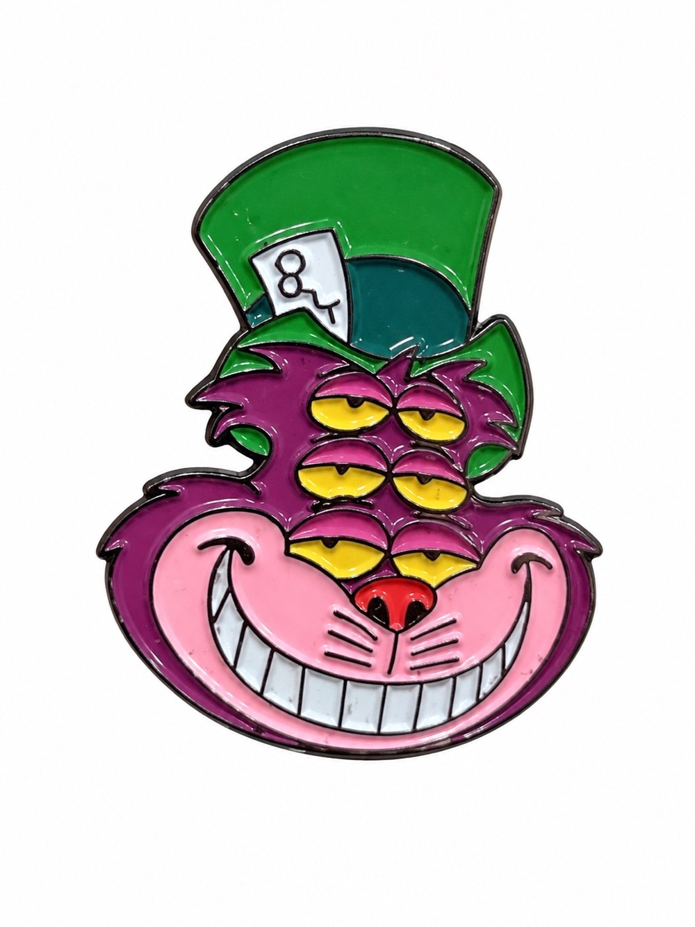 Alice in Wonderland Cheshire Cat Enamel Pin Mad Hatter Six Eyes Purple Green